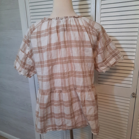 Anthro pilcro linen plaid oversized babydoll boho top XS *C5 - Picture 5 of 8